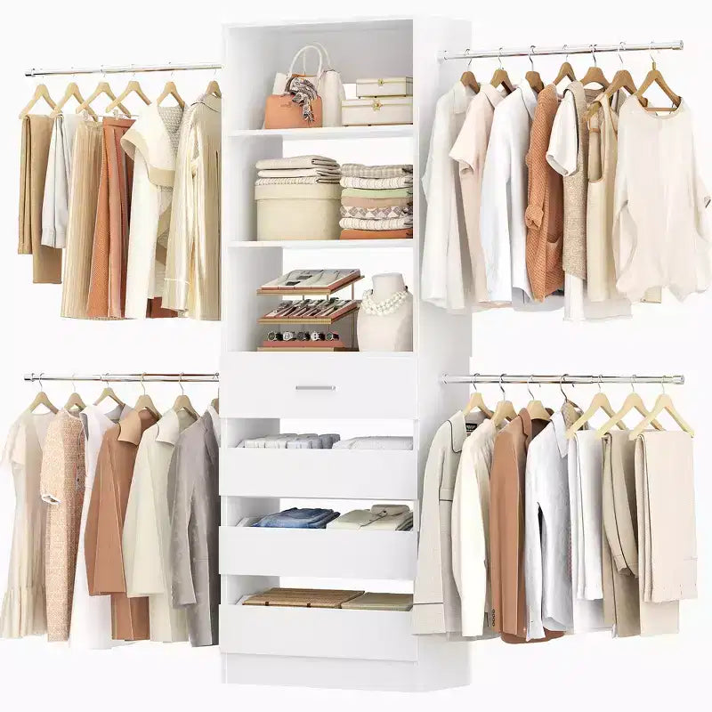 Besiost-Schrankorganisationssystem aus Holz, 4-9 Ft, mit 4 Schubladen, 4 Kleiderstangen und Regaltürmen