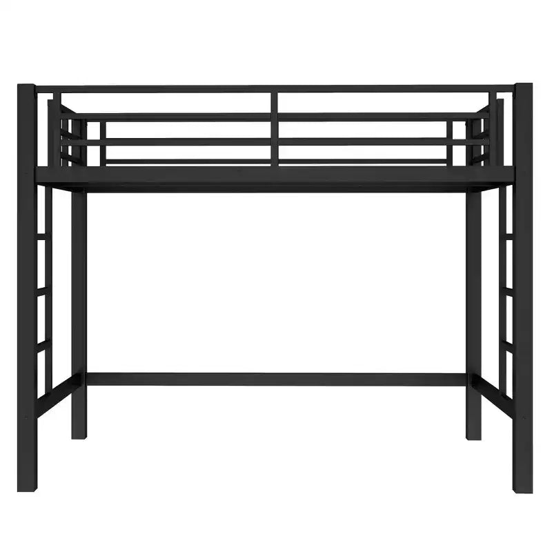 Metall-Hochbett, platzsparender Bettrahmen mit zwei Leitern und Absturzsicherungen, Schwarz - ModernLuxe