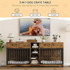 82 Double Dog Crate Furniture, Large Dog Kennel Indoor for 2 Dogs, Heavy Duty Wooden Dog Crate TV Stand with 4 Drawers and Shelves