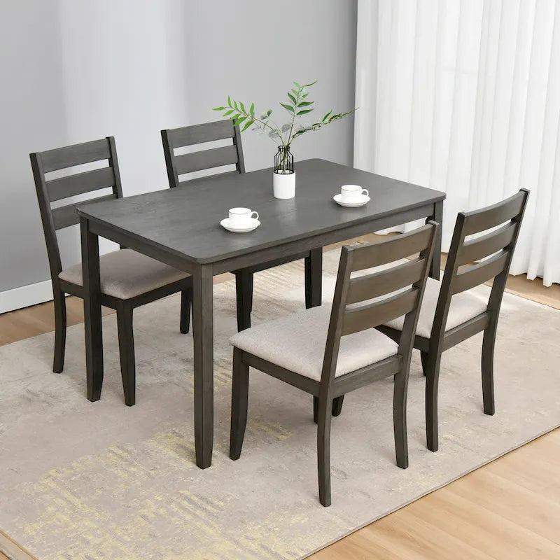 5-delige eethoek van massief hout met tafel van 47L (1 tafel + 4 stoelen met spijlenrugleuning)