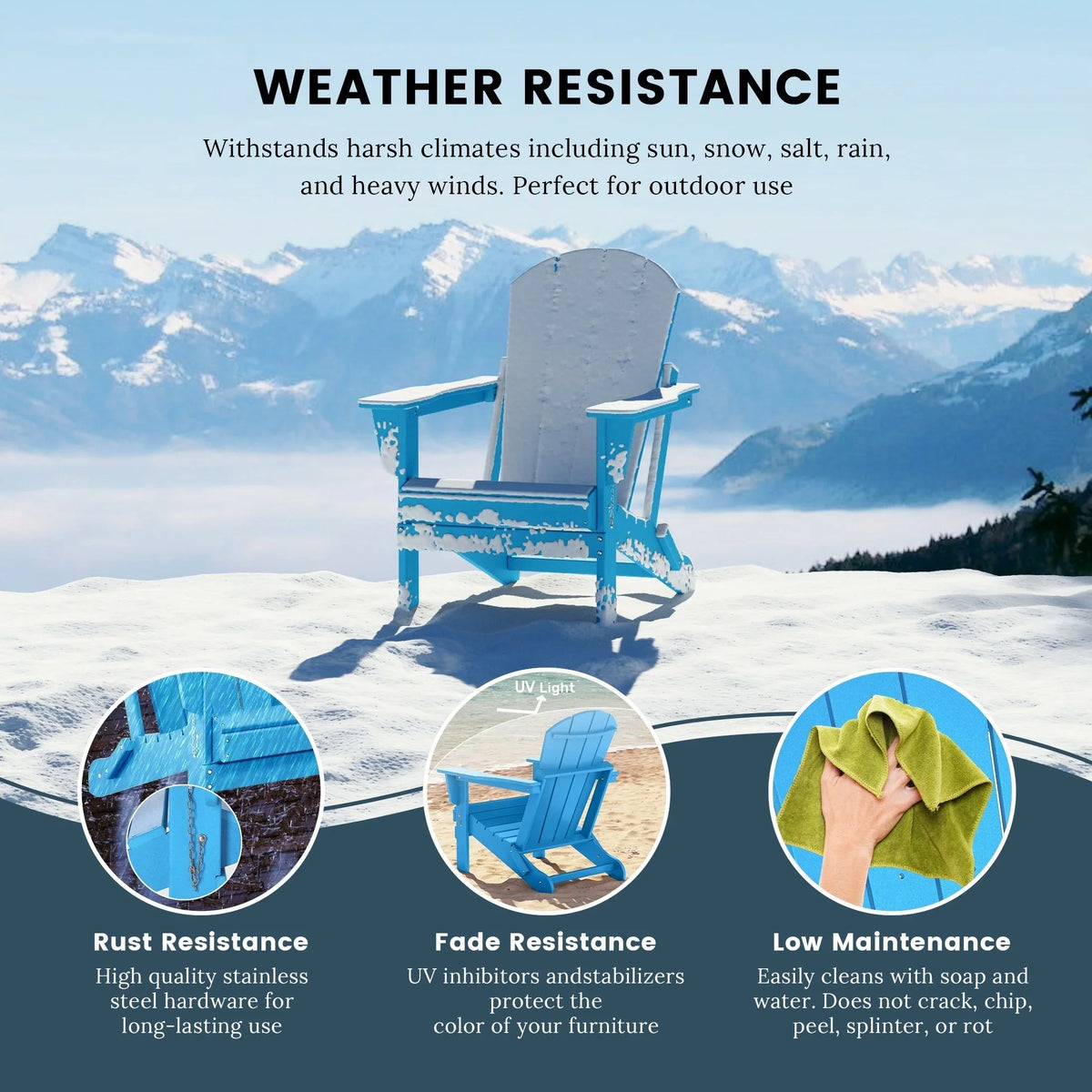 Polytrends Laguna, kleurvaste, weerbestendige, inklapbare Adirondackstoel voor buiten op het terras