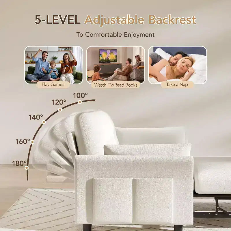 Dyonery 3-in-1-Schlafsofa, ausziehbares Schlafsofa mit Seitentasche und verstellbarer Rückenlehne, werkzeugloser Aufbau, klappbares Zweisitzersofa