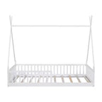 Floor Bed for Kids, Twin Size Tent Beds, Montessori Floor Bed with Slats and Fence Rails, Wood House Bed Frame for Boys Girls
