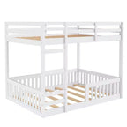 Full over Full Wooden Bunk Bed with Ladder and Guardrails, Low Floor Full Size Bunk Beds with Slats Support