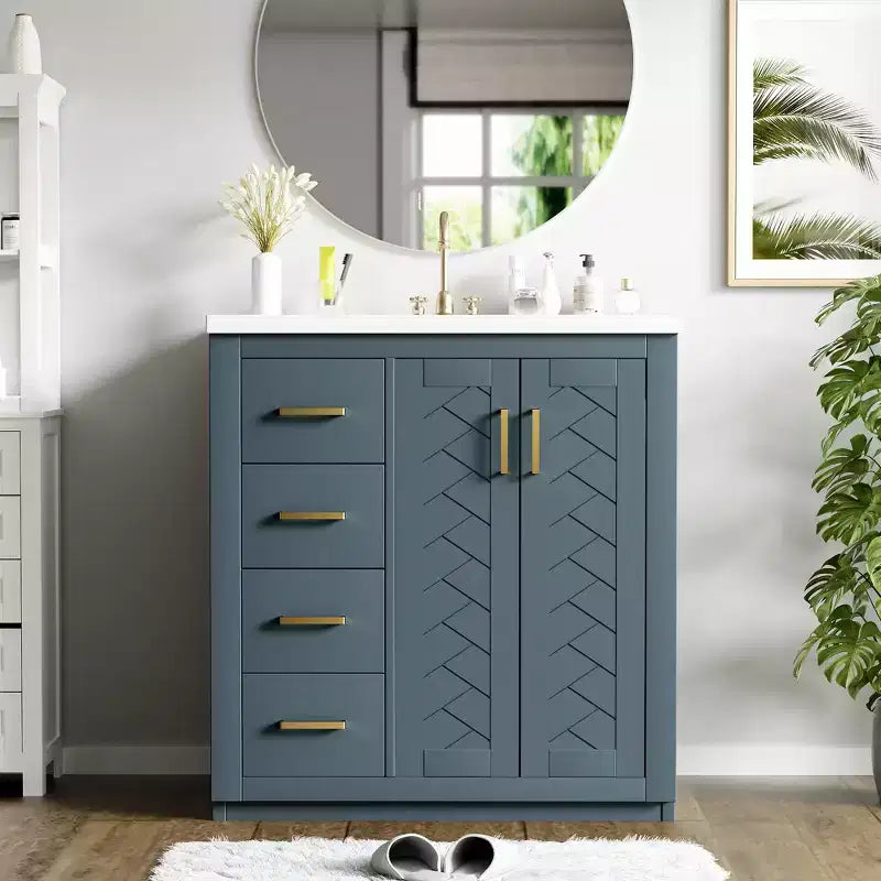 30 Badezimmer-Waschtischunterschrank mit einem Waschbecken, Schrank und 3 Schubladen ??Schwarz / Blau / Grün / Indigo / Weiß