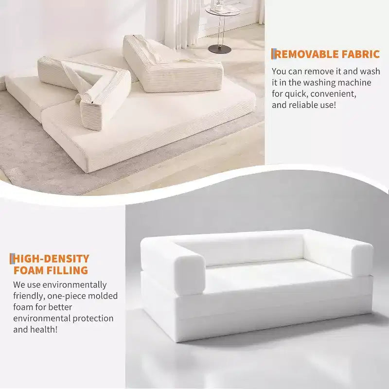 Rozkładana sofa 5 w 1, modułowa sofa do spania z sztruksu o szerokości 78.8 i solidnym stelażu, wielofunkcyjny futon do małych pomieszczeń, salonu i pokoju gościnnego