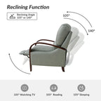 Alex Mid-century Modern Cigar Genuine Leather Manual Recliner with Wooden Curved Arms