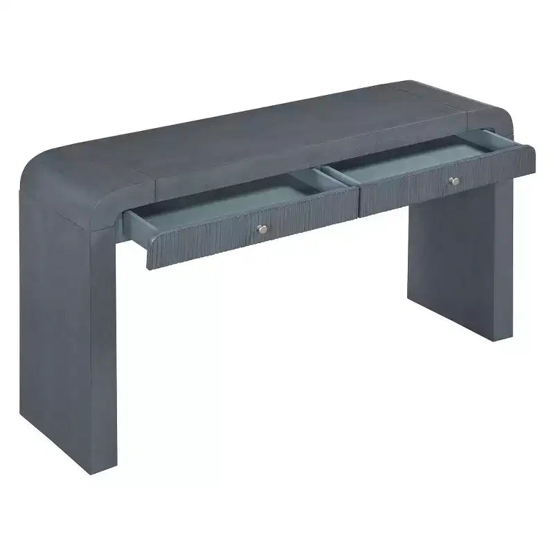 Console rustique Whisen, table d’entrée et table d’appoint avec façade de tiroir cannelée