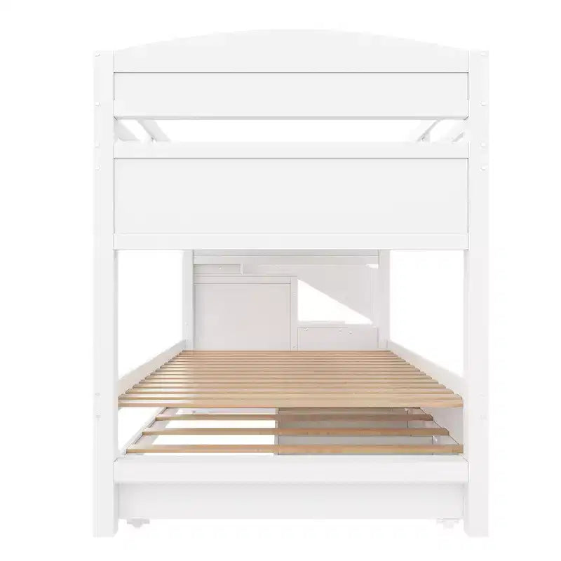 Whisen XL-Etagenbettgestell mit Ausziehbett, Etagenbett mit Stauraum, Etagenbett aus Massivholz, Stauraumtreppe, Kleiderschrank, 3 Schubladen, für Kinder