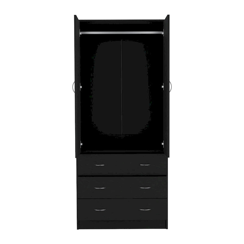 Armoire moderne à deux portes de 19 avec 3 tiroirs et 1 tringle à vêtements pour chambre