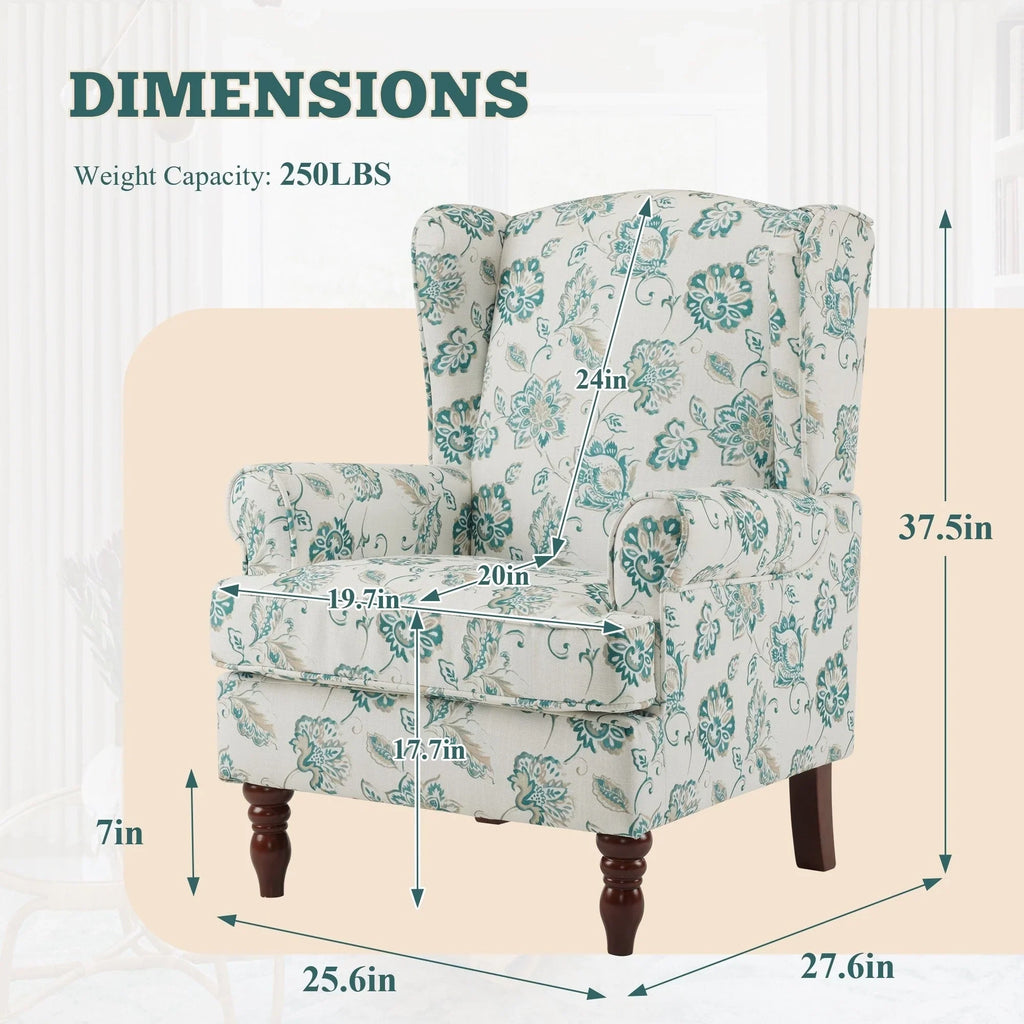 Erommy moderne fauteuil, fauteuil met hoge rugleuning, gestoffeerde eenzitsbank met knopen en houten poten voor de woonkamer