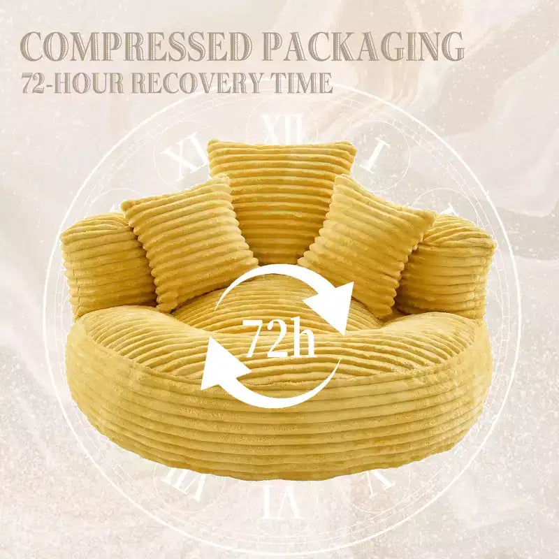 Sofa typu bean bag dla dorosłych i dzieci, duży fotel typu bean bag z sztruksu, 3 poduszkami i podłokietnikami do salonu lub sypialni