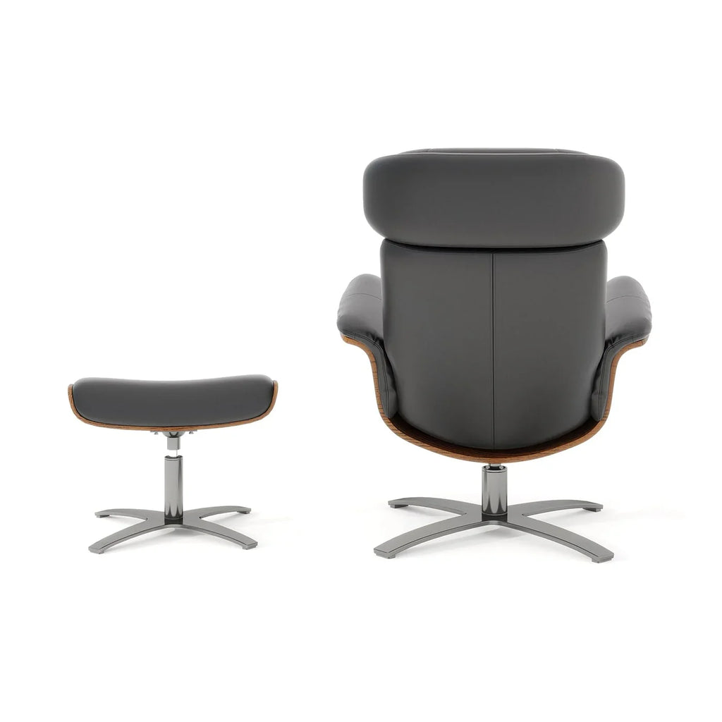 Jovan relaxfauteuil van echt leer van 31.5 met voetenbank