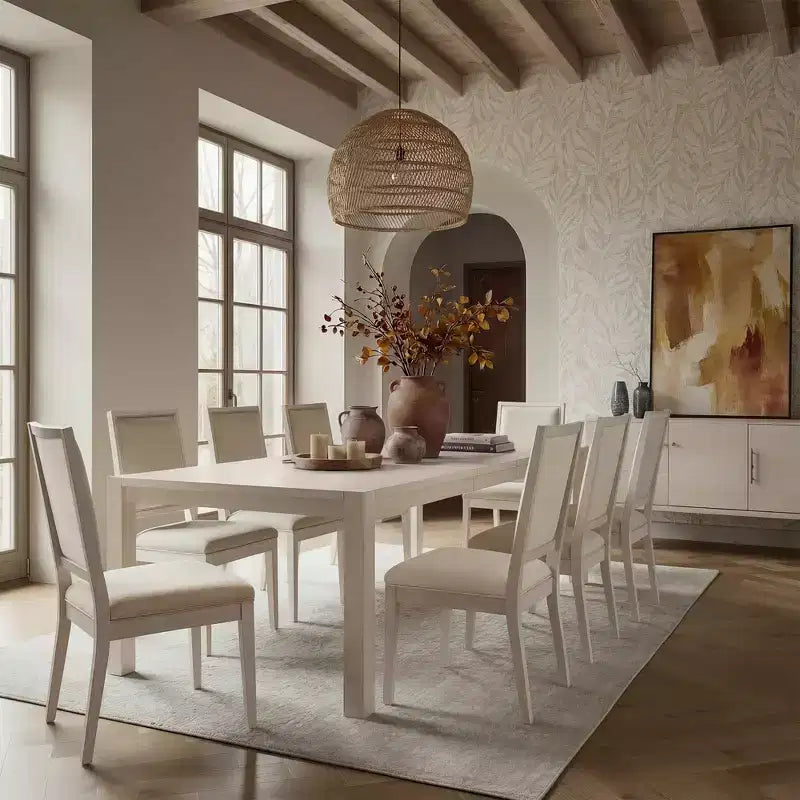 Moderne eetset - 80 tafel + 6 gestoffeerde stoelen, massief houten frame, tafelcapaciteit van 400 lbs, eenvoudig te monteren