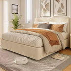 CuisinSmart bedframe van ribfluweel met hoofdbord, gestoffeerd platformbedframe met 4 opbergladen en houten lattenbodem