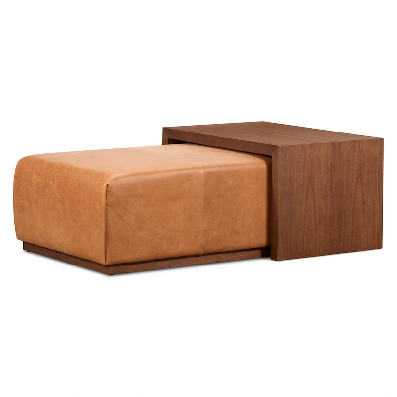 Poly & Bark Jarmo-voetenbank met verstelbare tafel van walnoothout - Italiaans volnerfleer