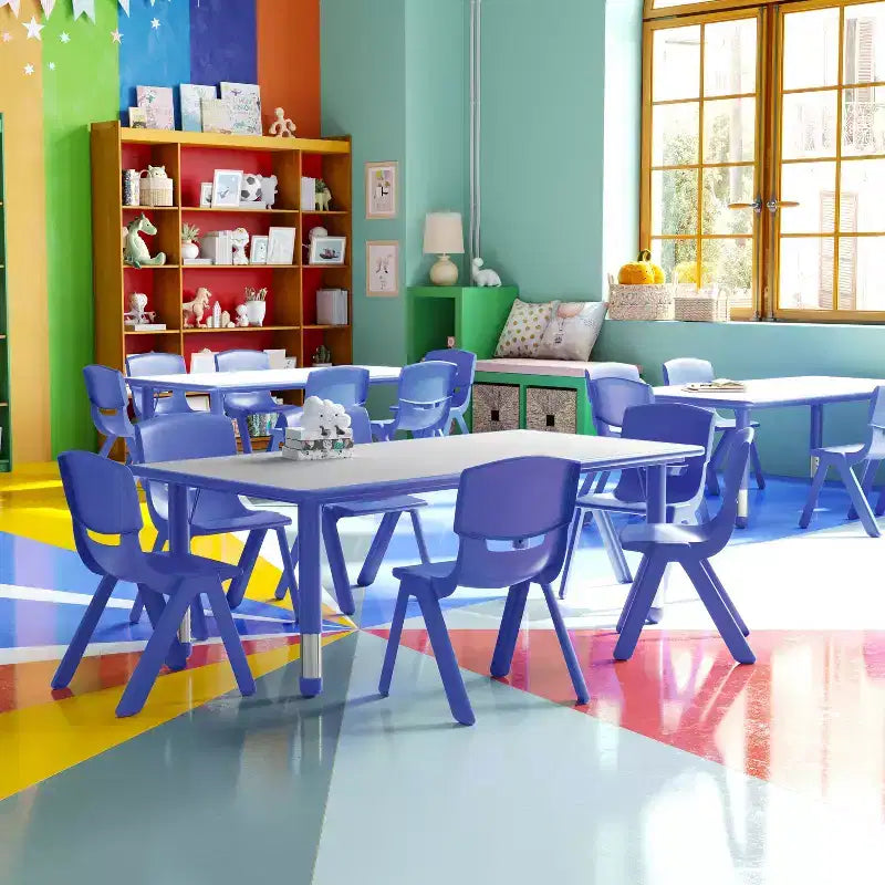 Prostokątny zestaw stołu do zabawy z regulowaną wysokością i 6 krzesłami Emma and Oliver, z tworzywa sztucznego, 23.625W x 47.25L