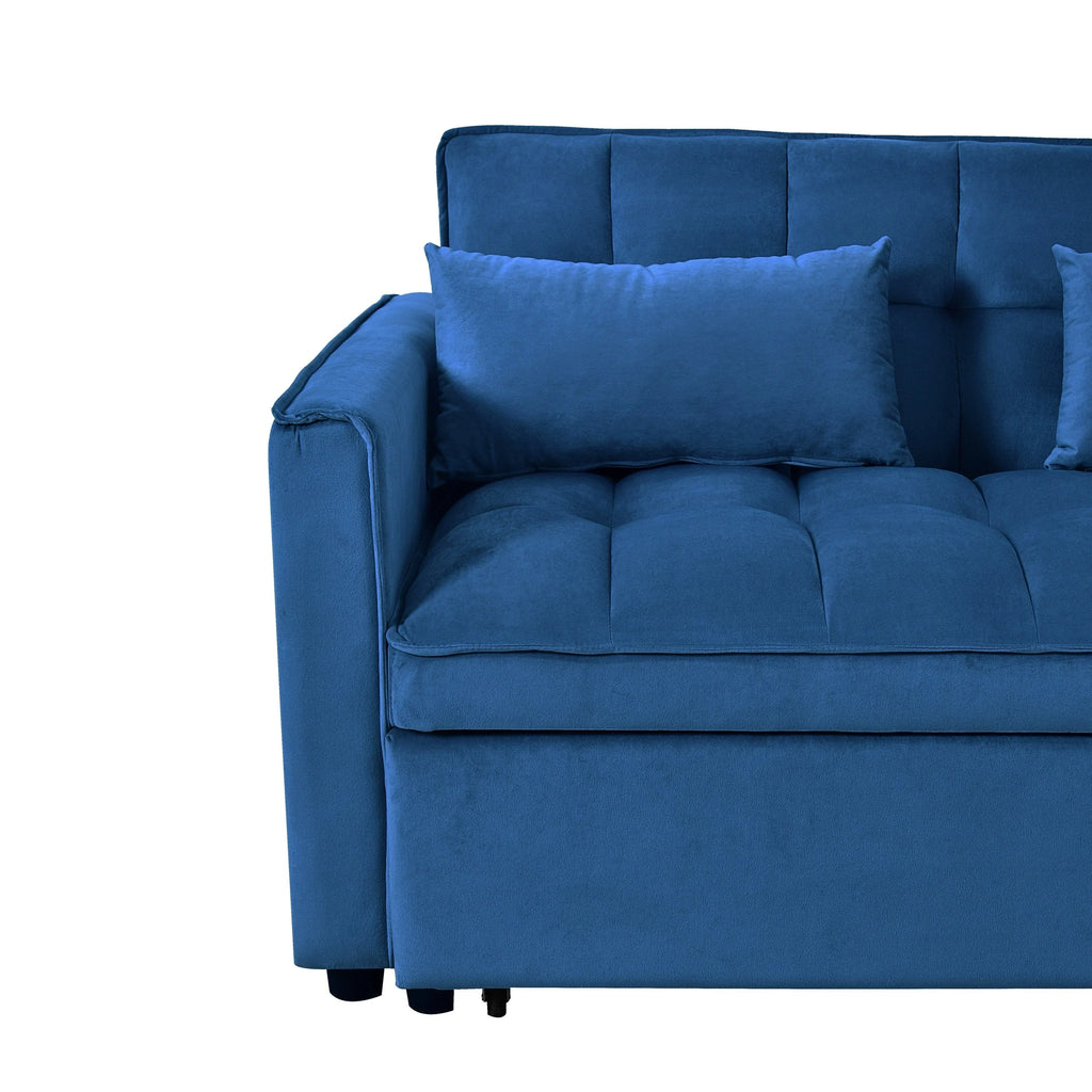 Modernes Ausziehsofa mit Schlaffunktion, 3-in-1-Schlafsofa mit verstellbarer Rückenlehne, Samt-Zweisitzer, Kissen und Seitentaschen
