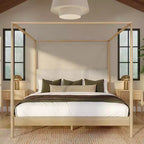 Harbor hemelbed voor kingsize bedden met gestoffeerd hoofdbord, blond/Swiss Coffee (MD2411-01)