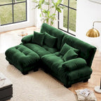 L-vormige loveseat, hoekbank van chenille met lendenkussens