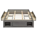 Whisen Queen Platform Bed Frame with 4 Storage Drawers and Footboard Storage