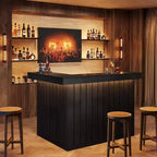 Lantine L-vormige thuisbar, hoekbartafel met 4 niveaus, opbergplanken en wijnglashouder voor thuisbar