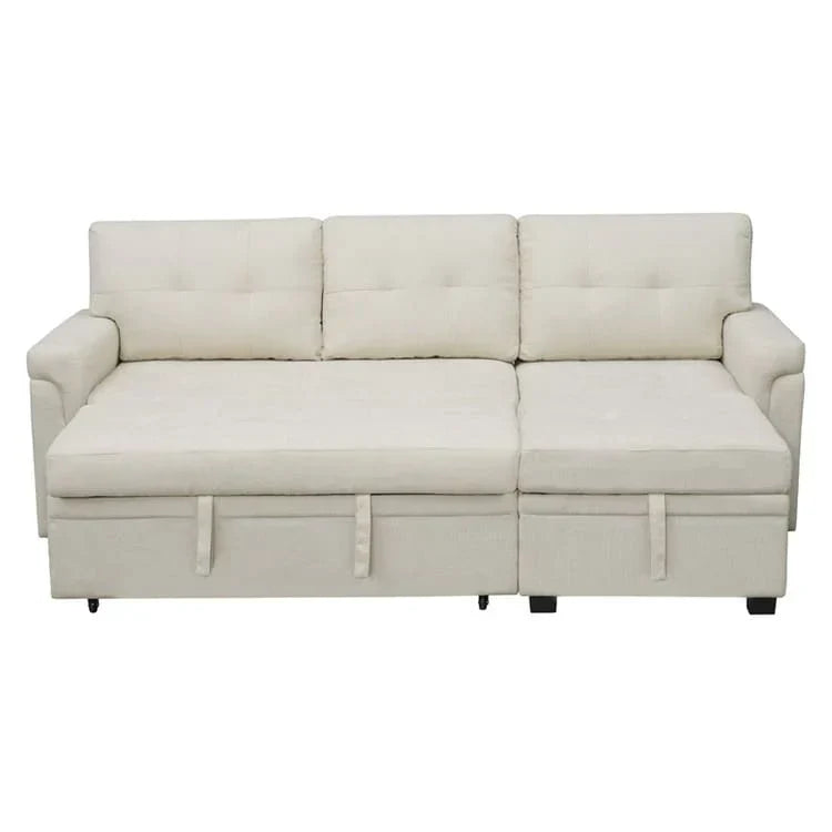 Canapé d’angle convertible et réversible avec lit escamotable, méridienne avec rangement dissimulé et pieds robustes