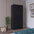 Armoire moderne à deux portes de 19 avec 3 tiroirs et 1 tringle à vêtements pour chambre