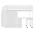 Hochbett in voller Größe mit Treppe, Bücherregal, Schreibtisch und Kleiderschrank - platzsparendes Multifunktionsmöbel für Kinder und Teenager-weiß