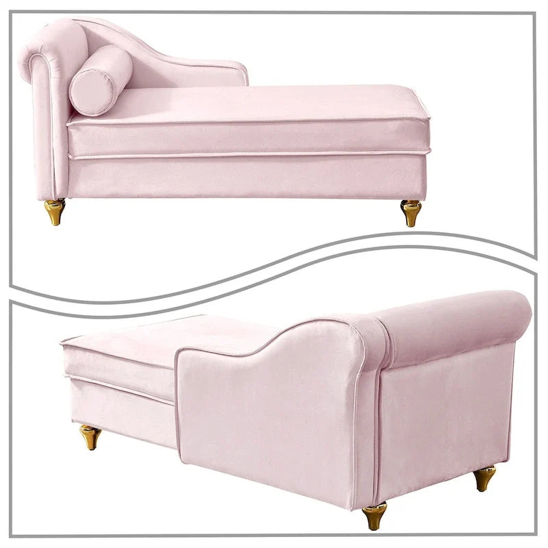 Elegante Franse chaise longue met fluwelen bekleding, opbergruimte en een kussen