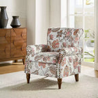 Araceli traditionele houten fauteuil met bloemenstof, hoge rugleuning met vleugels en siernagels| ART OF LIVING DESIGNS