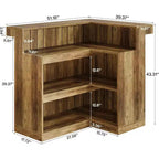 Lantine L-vormige thuisbar, hoekbartafel met 4 niveaus, opbergplanken en wijnglashouder voor thuisbar