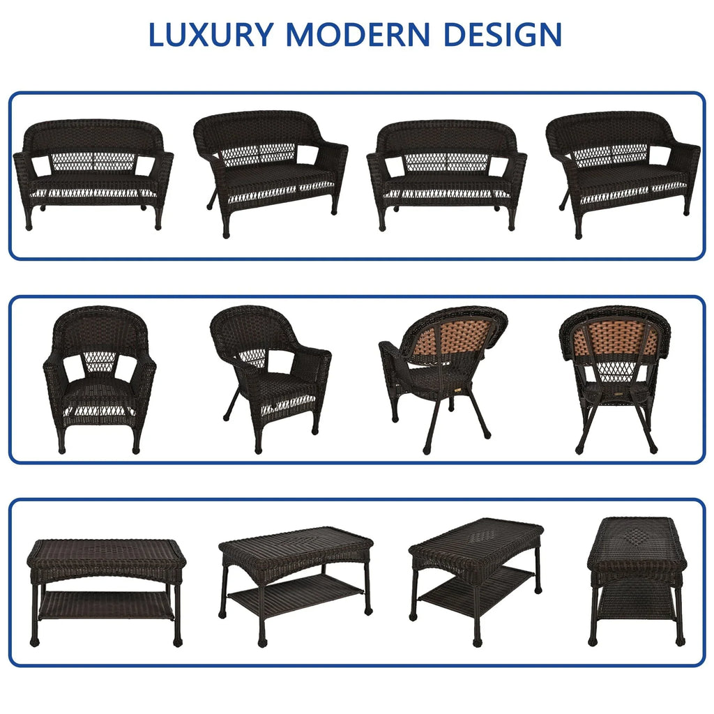 4-delige loungeset van wicker voor op het terras