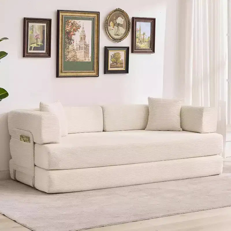 Rozkładana sofa 5 w 1, modułowa sofa do spania z sztruksu o szerokości 78.8 i solidnym stelażu, wielofunkcyjny futon do małych pomieszczeń, salonu i pokoju gościnnego