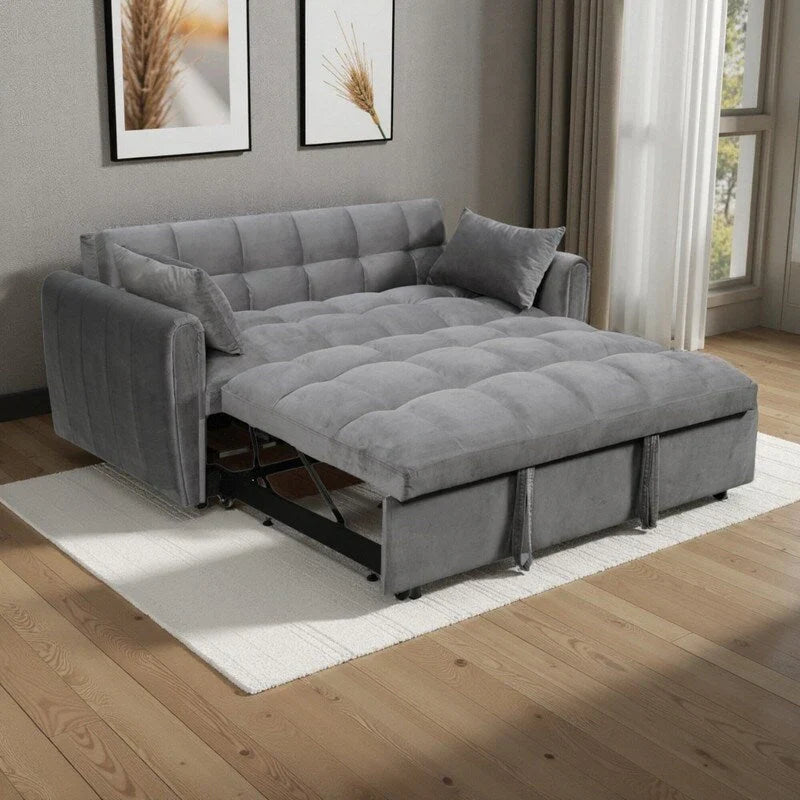 64.96 Velvet 3-in-1 Convertible Sofa Bed with Adjustable Back, Storage Pocket, and 500lb Weight Capacity