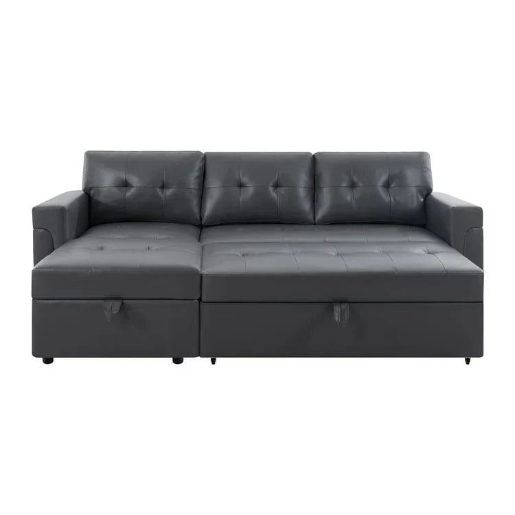 Canapé d’angle convertible et réversible avec lit escamotable, méridienne avec rangement dissimulé et pieds robustes