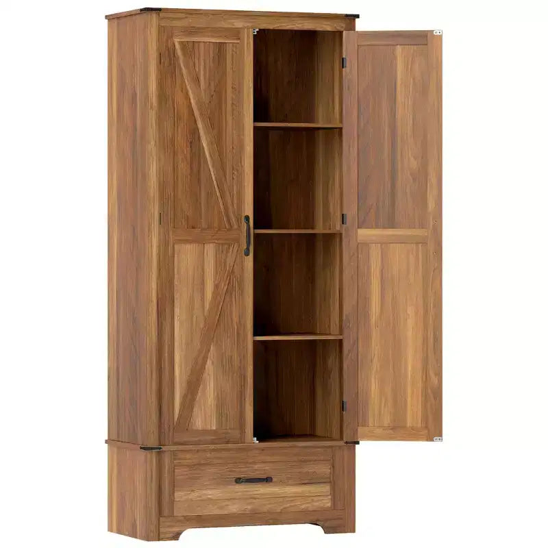 Armoire garde-manger de style champêtre HOMCOM 72 avec portes de grange, grand meuble de rangement pour la cuisine avec étagères réglables et tiroir