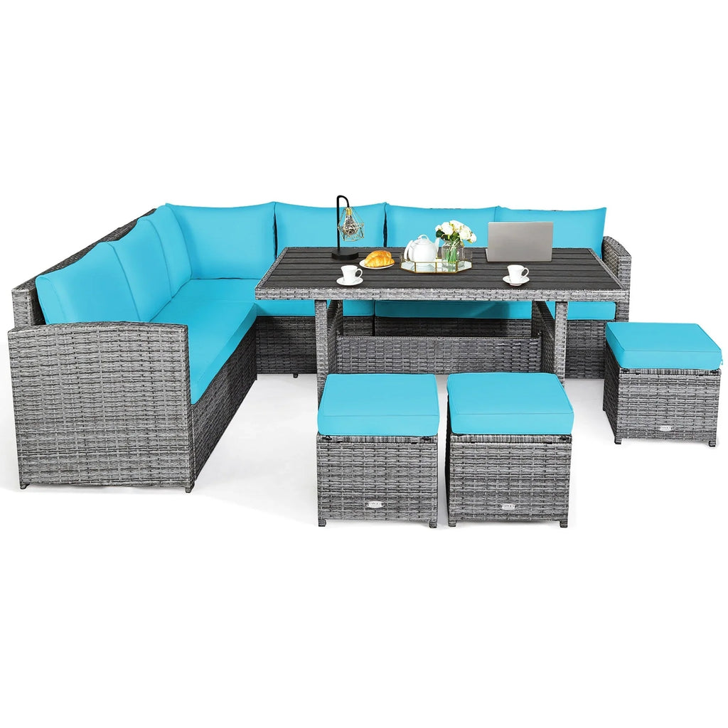 Costway 7-delige diningset van rotan voor het terras, modulaire bank, sofa en voetenbank - bekijk de details
