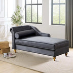 Elegante Franse chaise longue met fluwelen bekleding, opbergruimte en een kussen