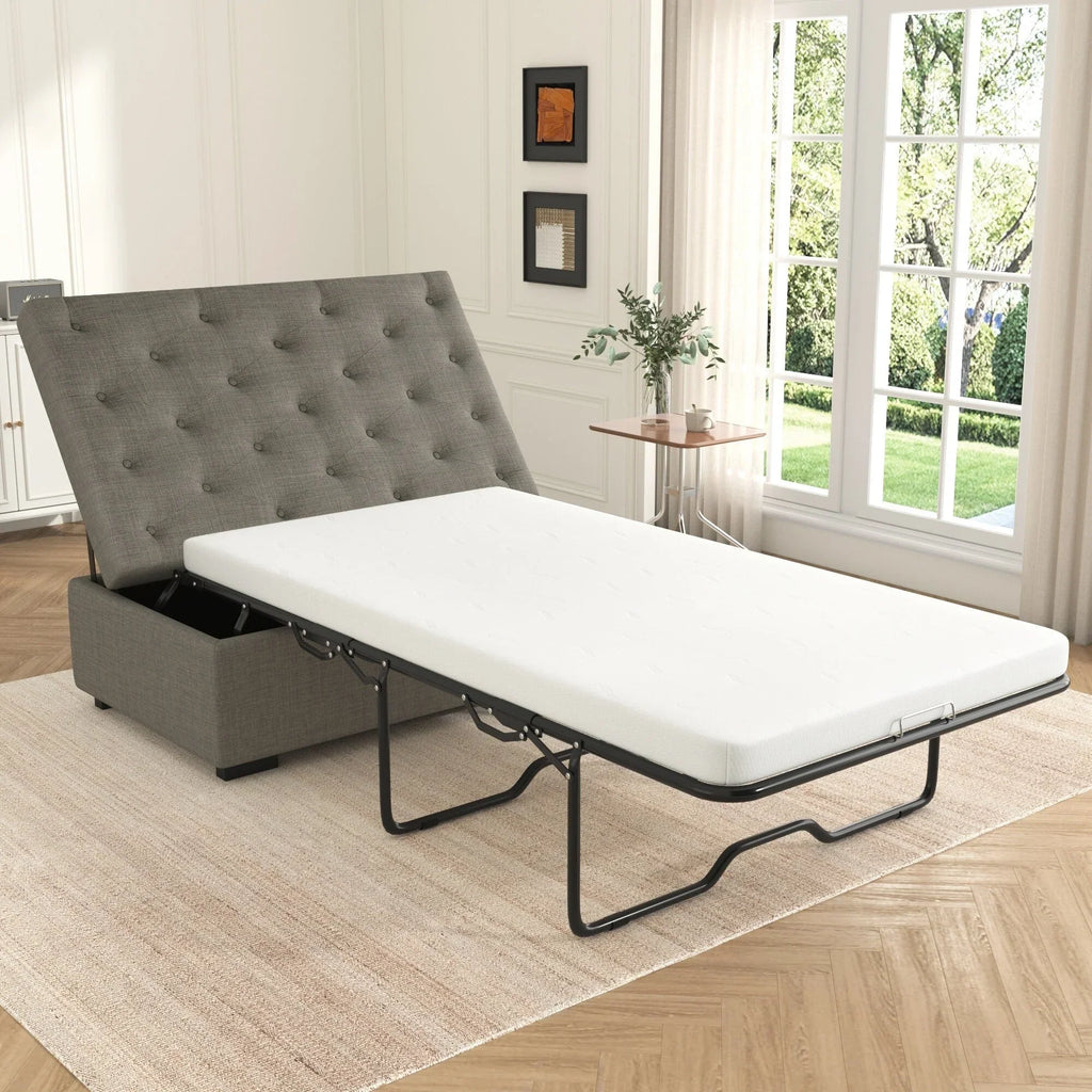 Składana sofa z funkcją spania, pufa 49.6 ze składaną sofą z funkcją spania, rozkładana pufa do spania z materacem piankowym i pikowanym wzorem