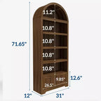 Bibliothèque arquée de 72 pouces avec tiroir de rangement, meuble vitrine moderne en bois à 6 niveaux avec étagères ouvertes et tiroir inférieur, porte d’armoire incurvée