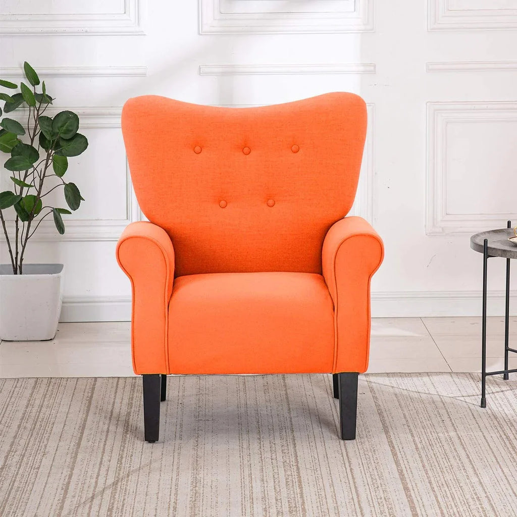 Erommy moderne fauteuil, fauteuil met hoge rugleuning, gestoffeerde eenzitsbank met knopen en houten poten voor de woonkamer