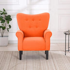 Erommy moderne fauteuil, fauteuil met hoge rugleuning, gestoffeerde eenzitsbank met knopen en houten poten voor de woonkamer
