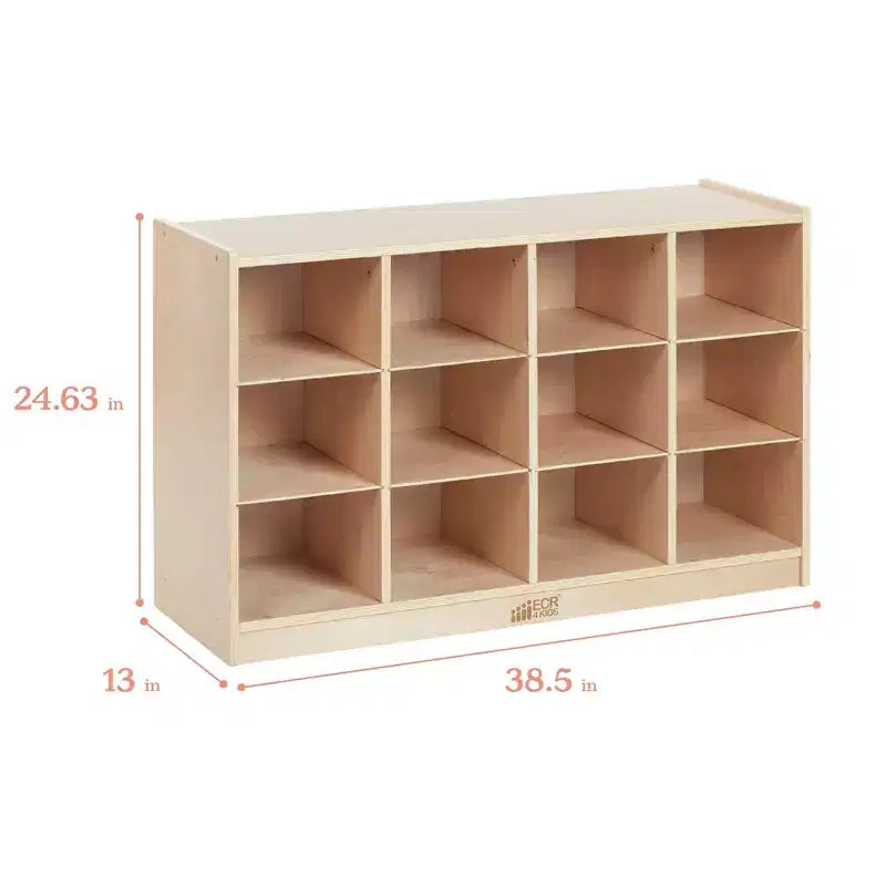 Meuble mobile à casiers avec plateau et 15 bacs à façade incurvée, 3x4, mobilier pour enfants