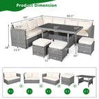 Costway 7-delige diningset van rotan voor het terras, modulaire bank, sofa en voetenbank - bekijk de details