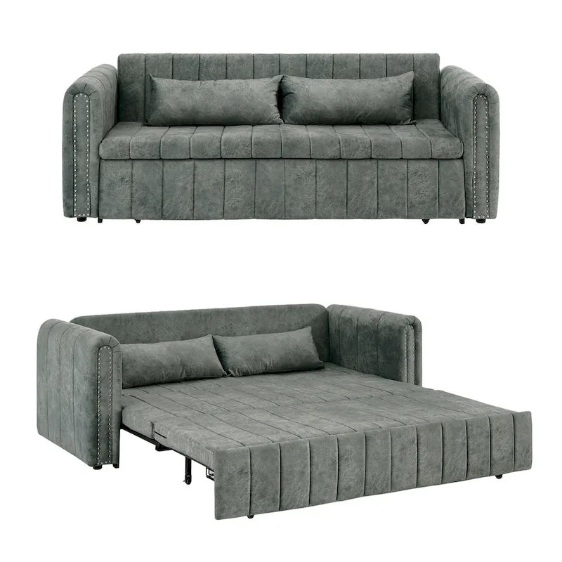 Moderner, wandelbarer Schlafsofa-Loungesessel aus Samt mit gerollten Armlehnen, verziert mit Kupfernägeln