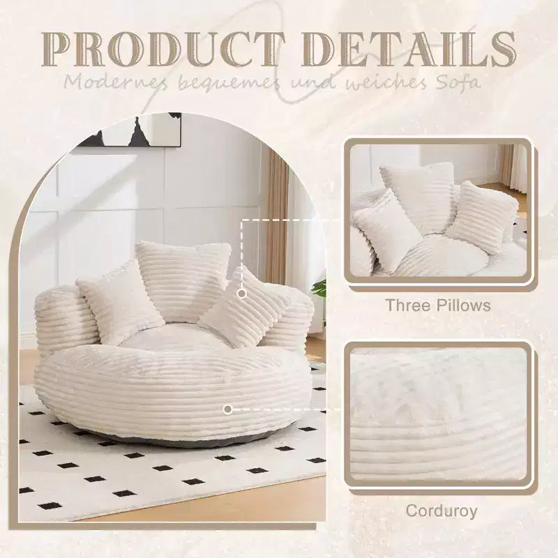 Sofa typu bean bag dla dorosłych i dzieci, duży fotel typu bean bag z sztruksu, 3 poduszkami i podłokietnikami do salonu lub sypialni