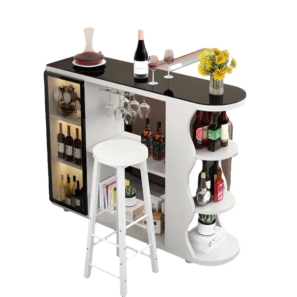 Moderner Bartisch in organischer Form mit Steinplatte und Stauraum für Hausbars