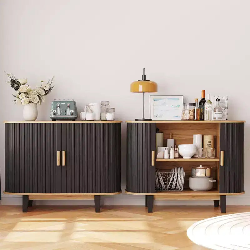 40' geripptes Sideboard, Stauraumschrank mit Schiebetür und verstellbarem Einlegeboden, moderne Anrichte, Stauraumschränke, Rolltür-Bartisch