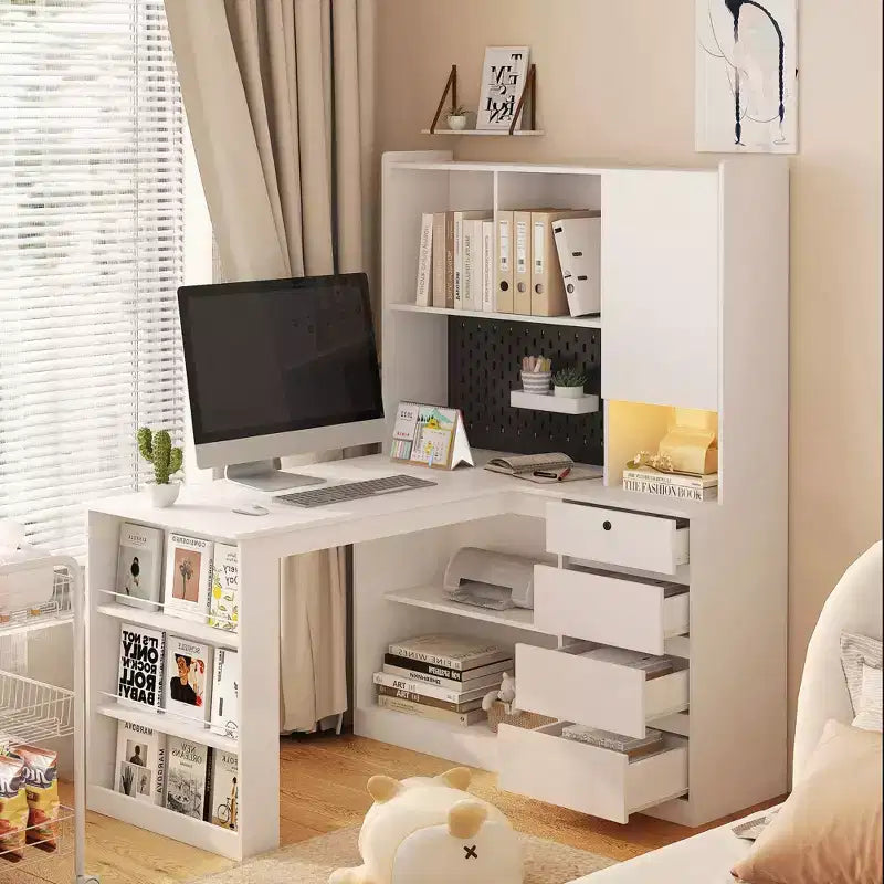Hoekbureau in L-vorm van 46 inch met boekenkast en lades